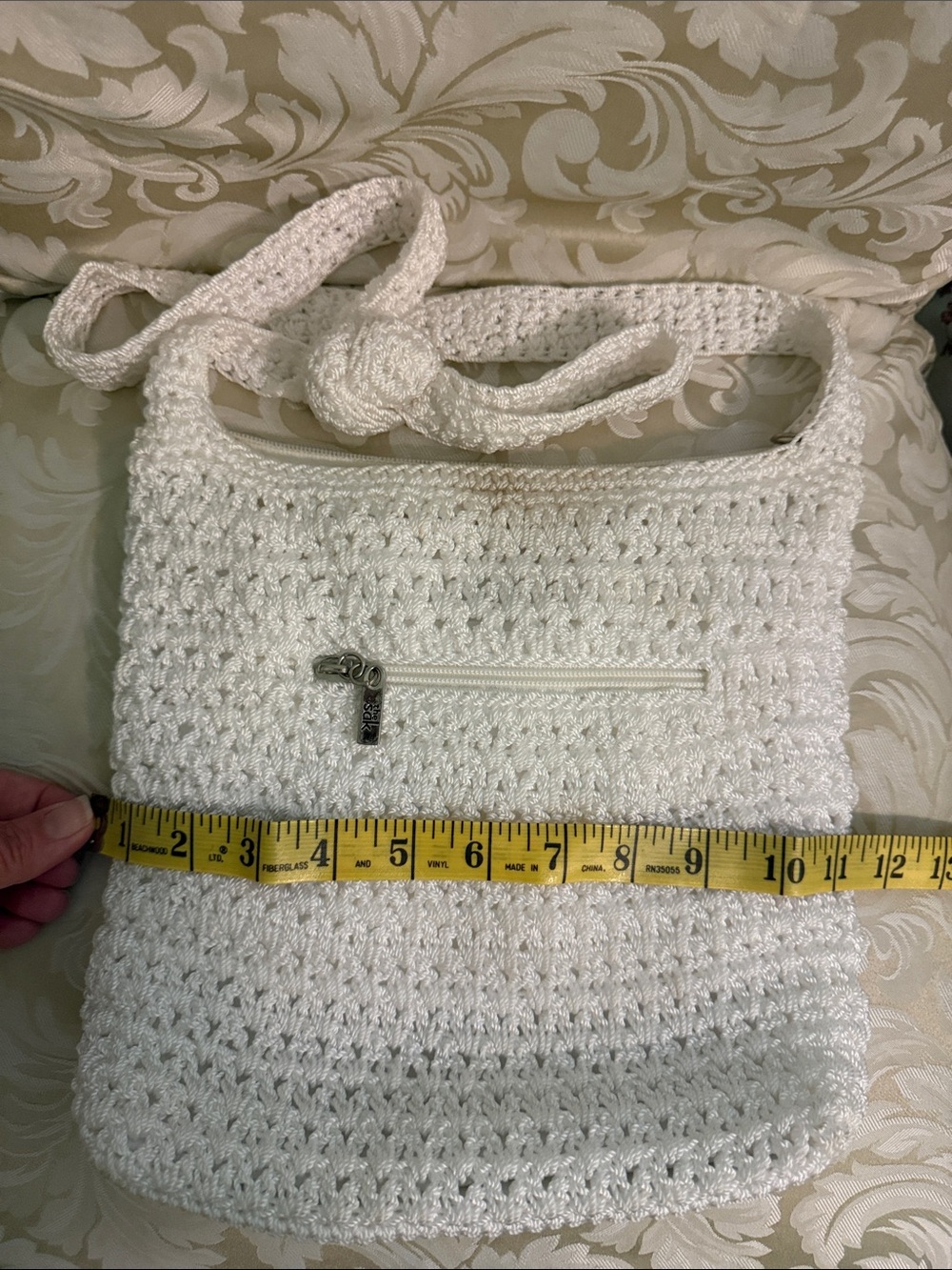 The Sak White Crochet Crossbody Bag with Front Zip